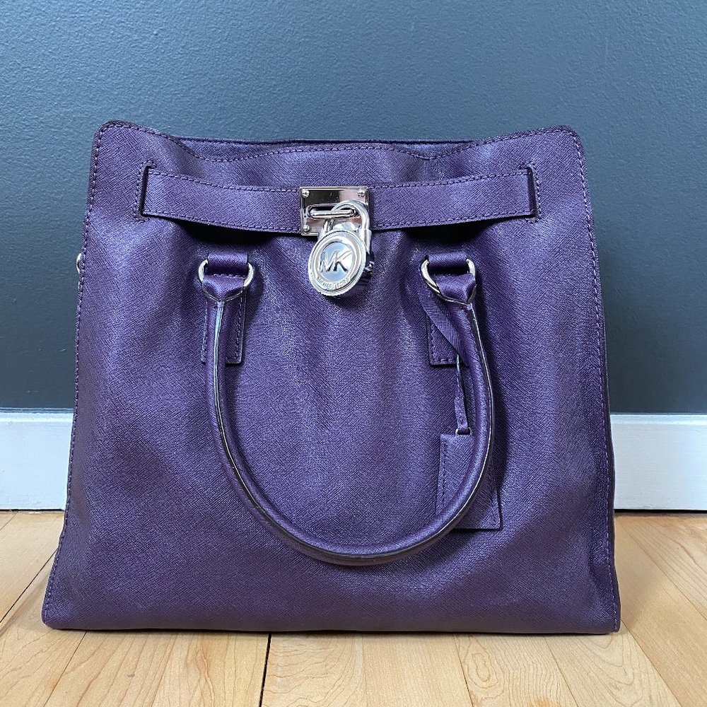Deep Eggplant Purple Michael Kors Leather Satchel